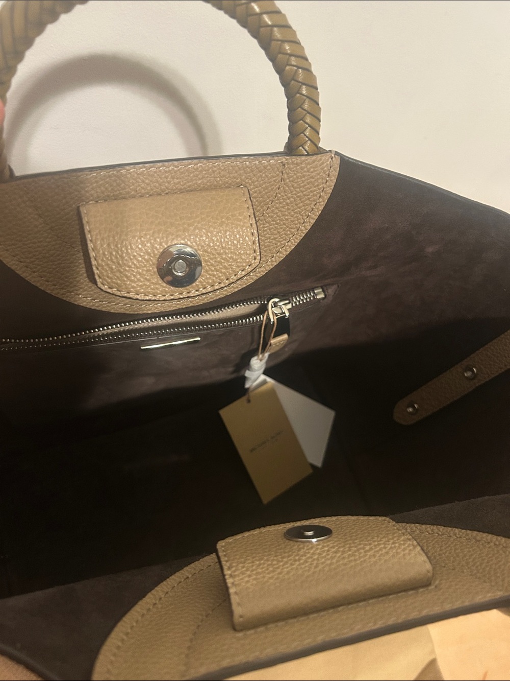 Michael Kors collection Olive-Tan Pebbled Leather Tote with Braided Handles - Picture 6 of 7